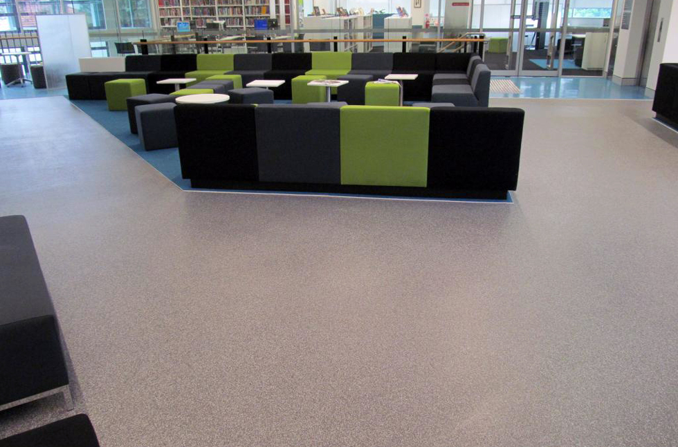 [Seamless and sparkling resin flooring system, Flowcoat Terrosso, installed at a medical education building]