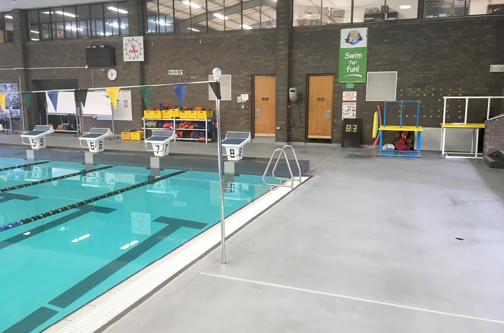 [Flooring systems in educational areas such as the pool will need to ensure efficient slip resistance is met]